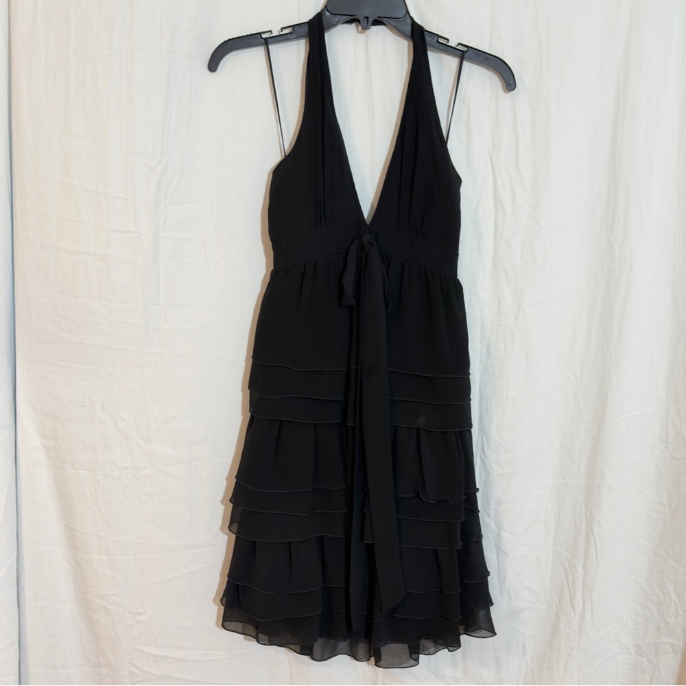 Zara Basic Black Tiered Ruffle Halter Dress Size S